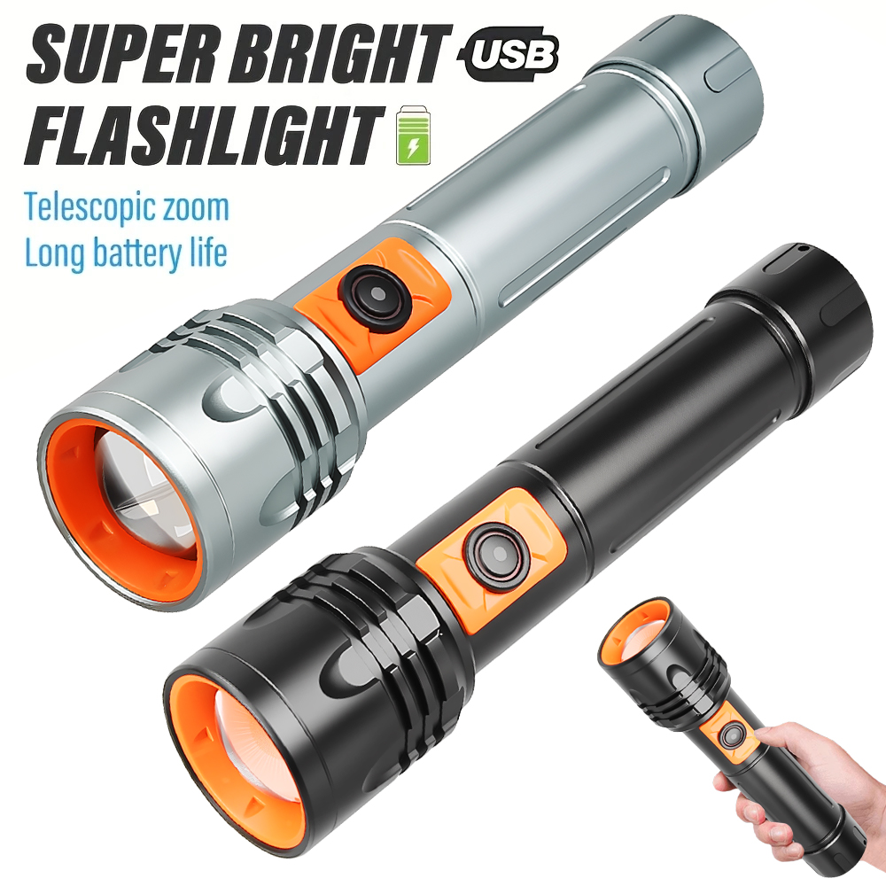 Outdoor Power Lights - High Power LED Flashlight USB Rechargeable