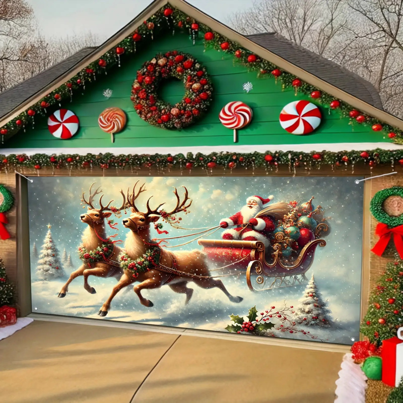 Outdoor Power Garage - 1pc 2D flat, festive Santa Claus