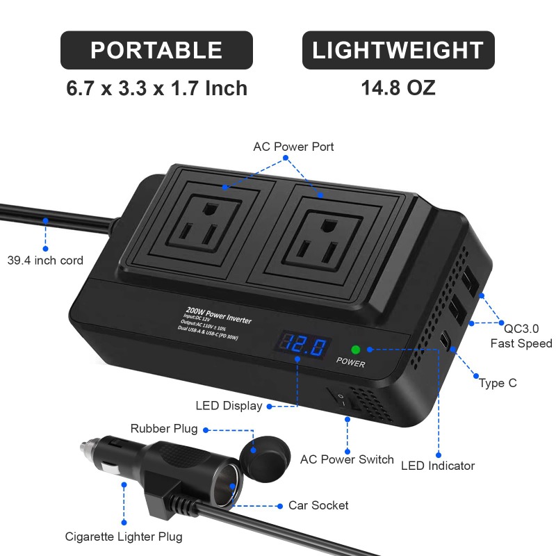 200W Car Inverter Car Socket A - огляд і ціна Outdoor Power Adapter Usb C